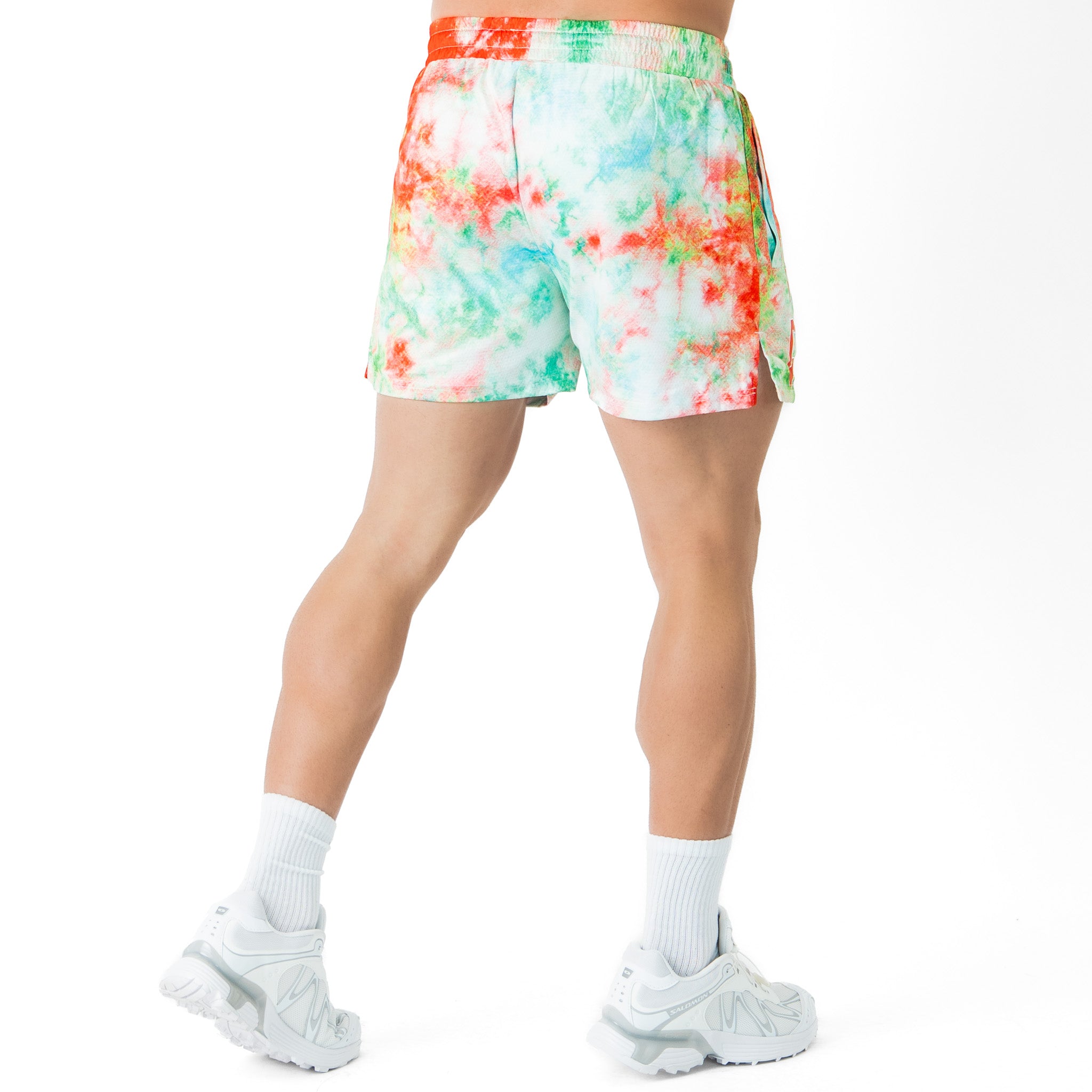 MUAY THAI SHORTS (MID THIGH CUT) TIE DYE - RED / GREEN