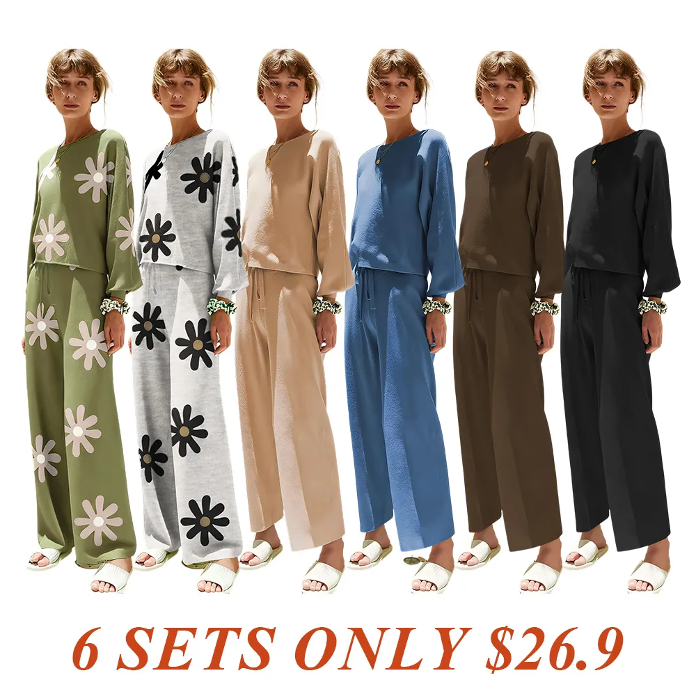 Womens Fall Winter Casual Solid Knitted 2 Piece Sets Long Sleeve Hoodie