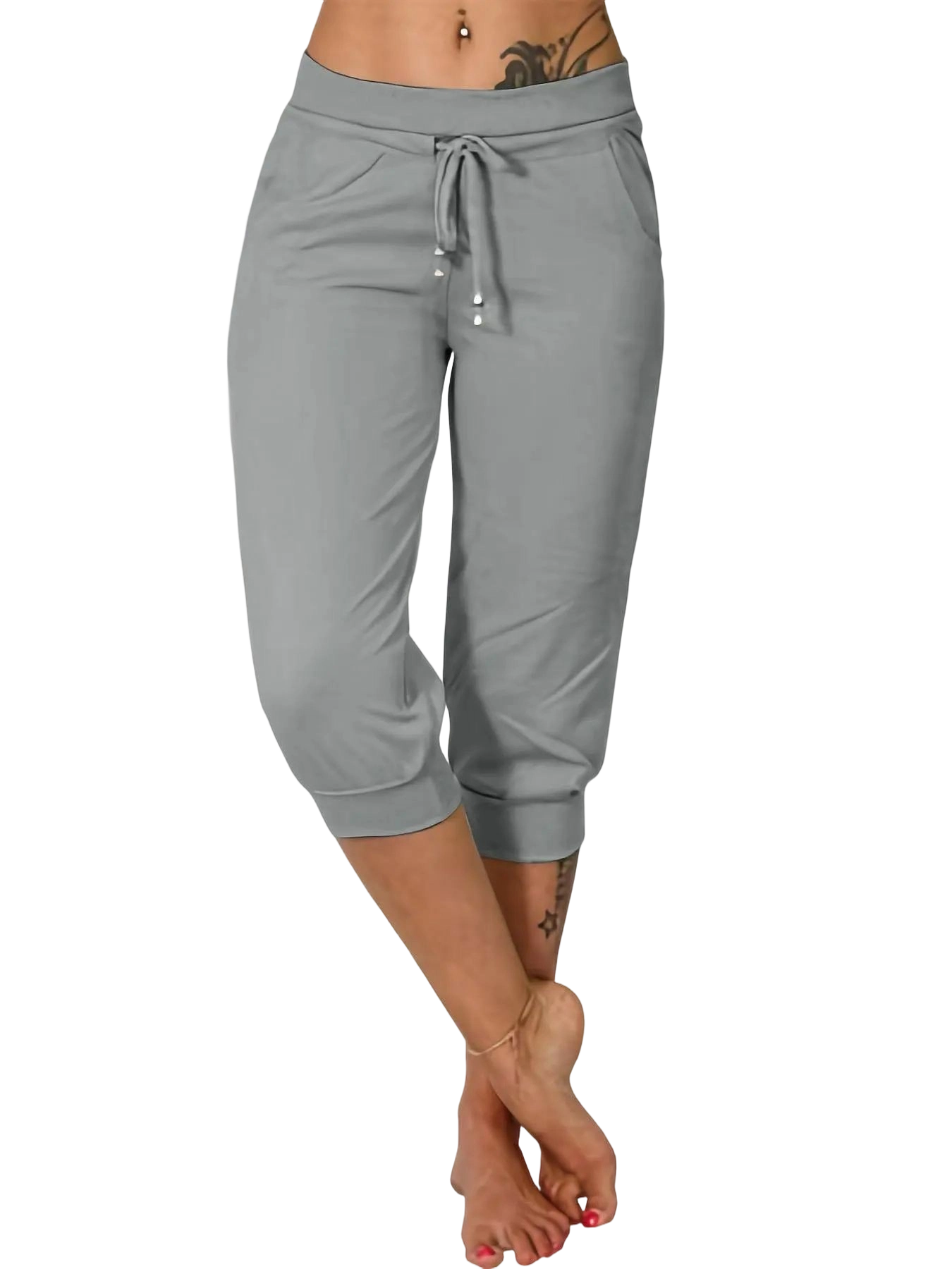 Women's Plain Drawstring Waist Capris Pants, Casual Pocket Trousers for Daily Wear
