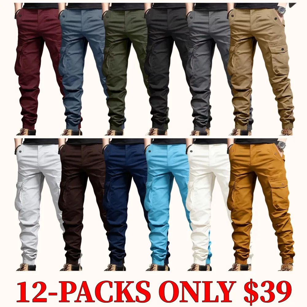 Men's thickened trousers, can be worn with leggings underneath - work pants, multi-pocket outdoor trousers