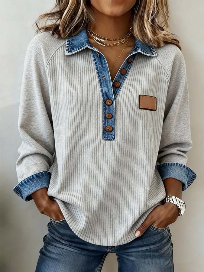 Women'S Casual Contrast Color Stitching Sweatshirt