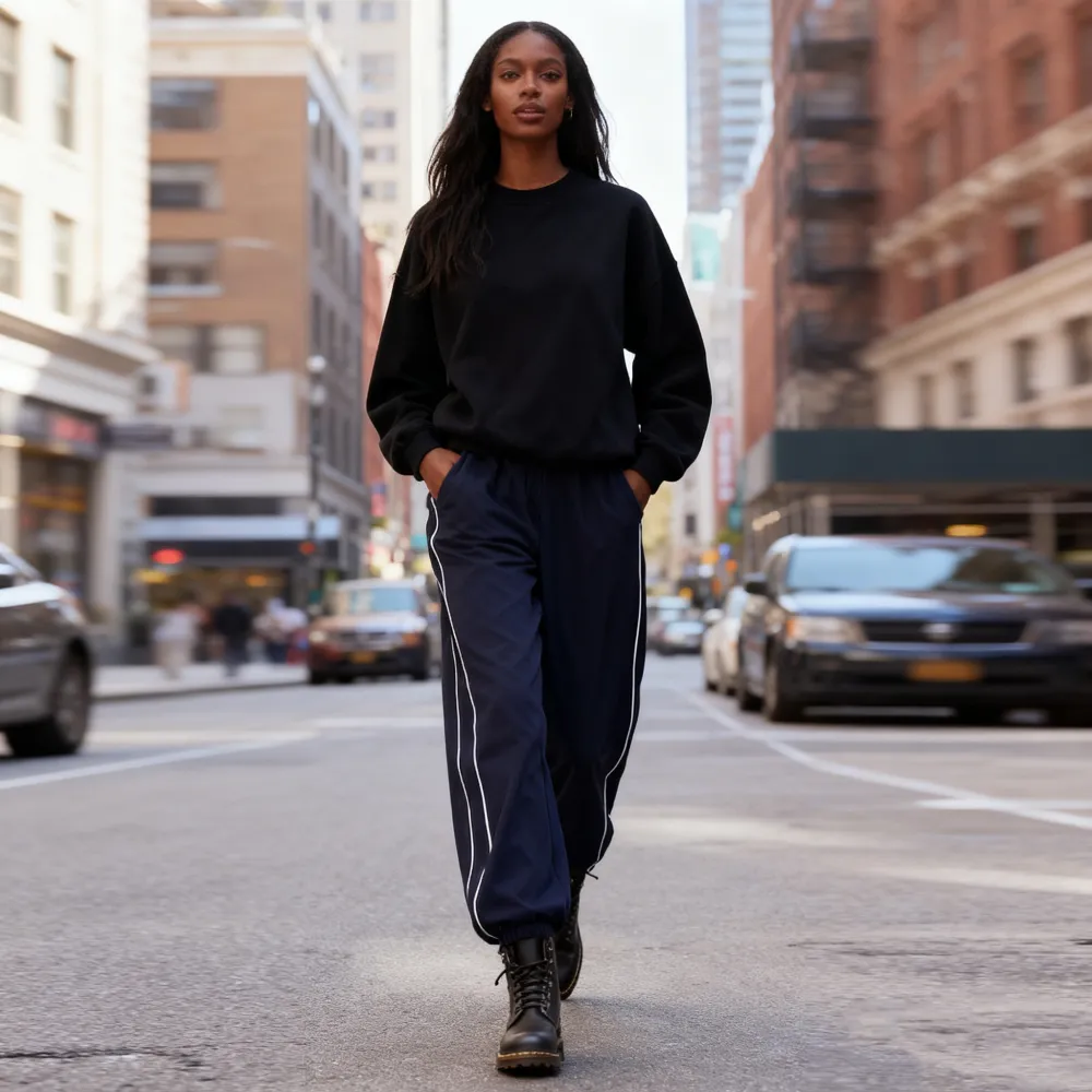 Women's Parachute Wideleg Baggy Pants Elastic Waist Casual Track Trousers