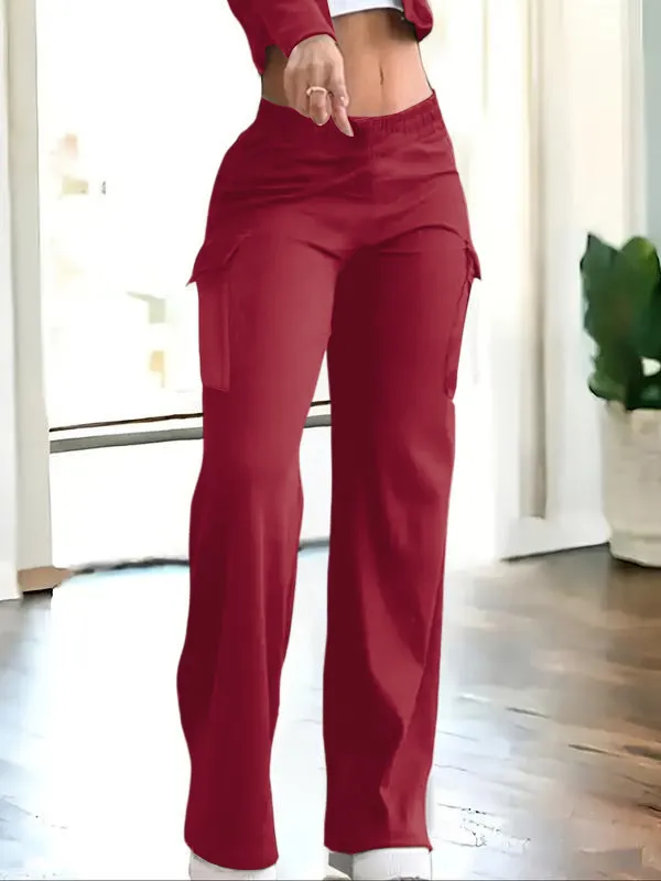 Women's Solid Color Flap Pocket Pants