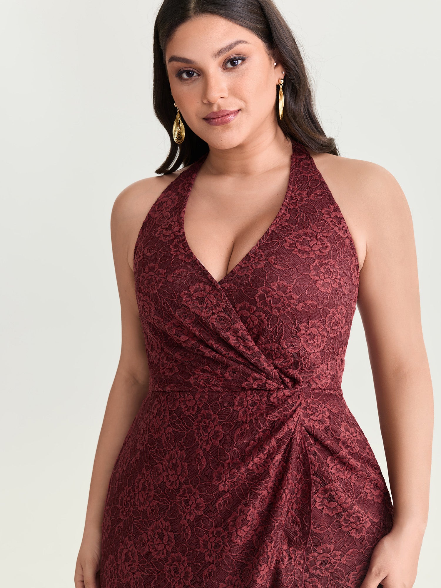 Floral Lace Ruffled Wrap Hem Midi Dress