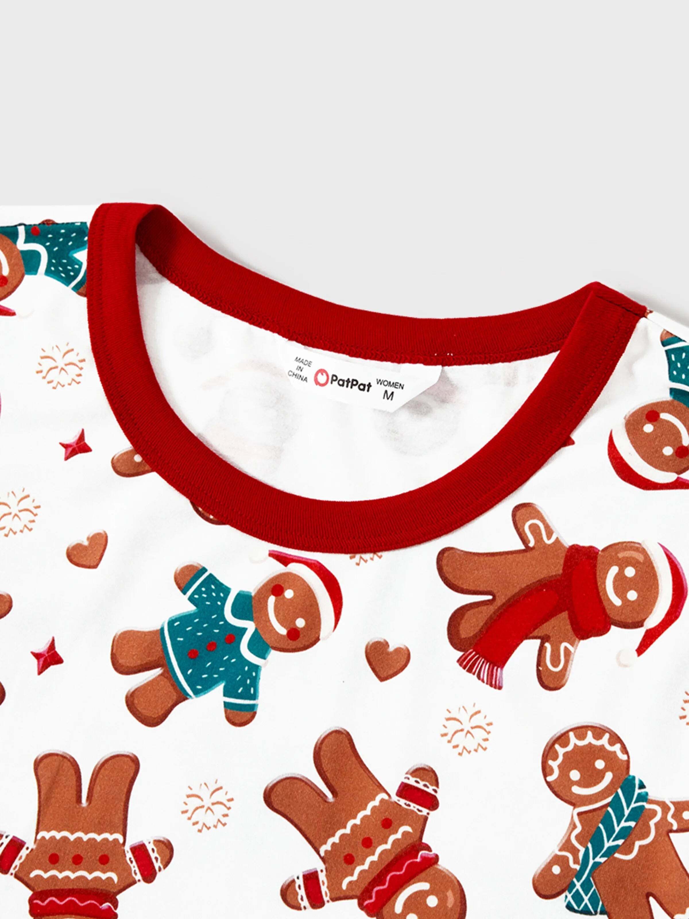 Christmas Family Matching Cartoon Gingerbread Man Allover Print Pajamas Sets with Christmas Socks White