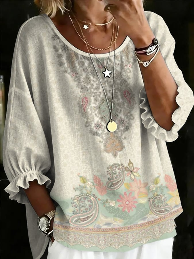Women's Vintage Western Print Top