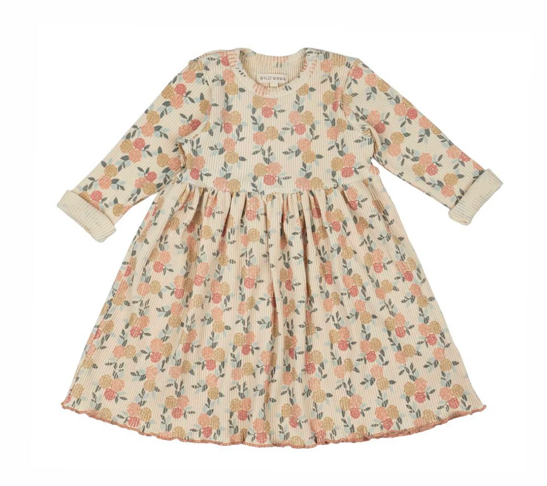 Rib Long Sleeve Dress: Dusty Pink Roses