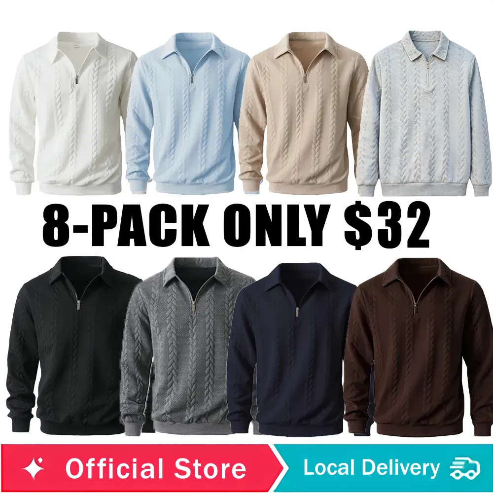 Final Hours!🔥 Up to 90% Off: Men's Premium Long Sleeve Knit Polo Sweatshirt - Essential Winter Style