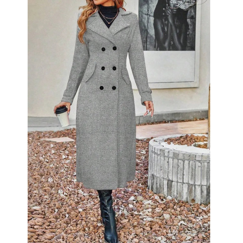 New Women Double Breasted Simple Design Woolen Coat