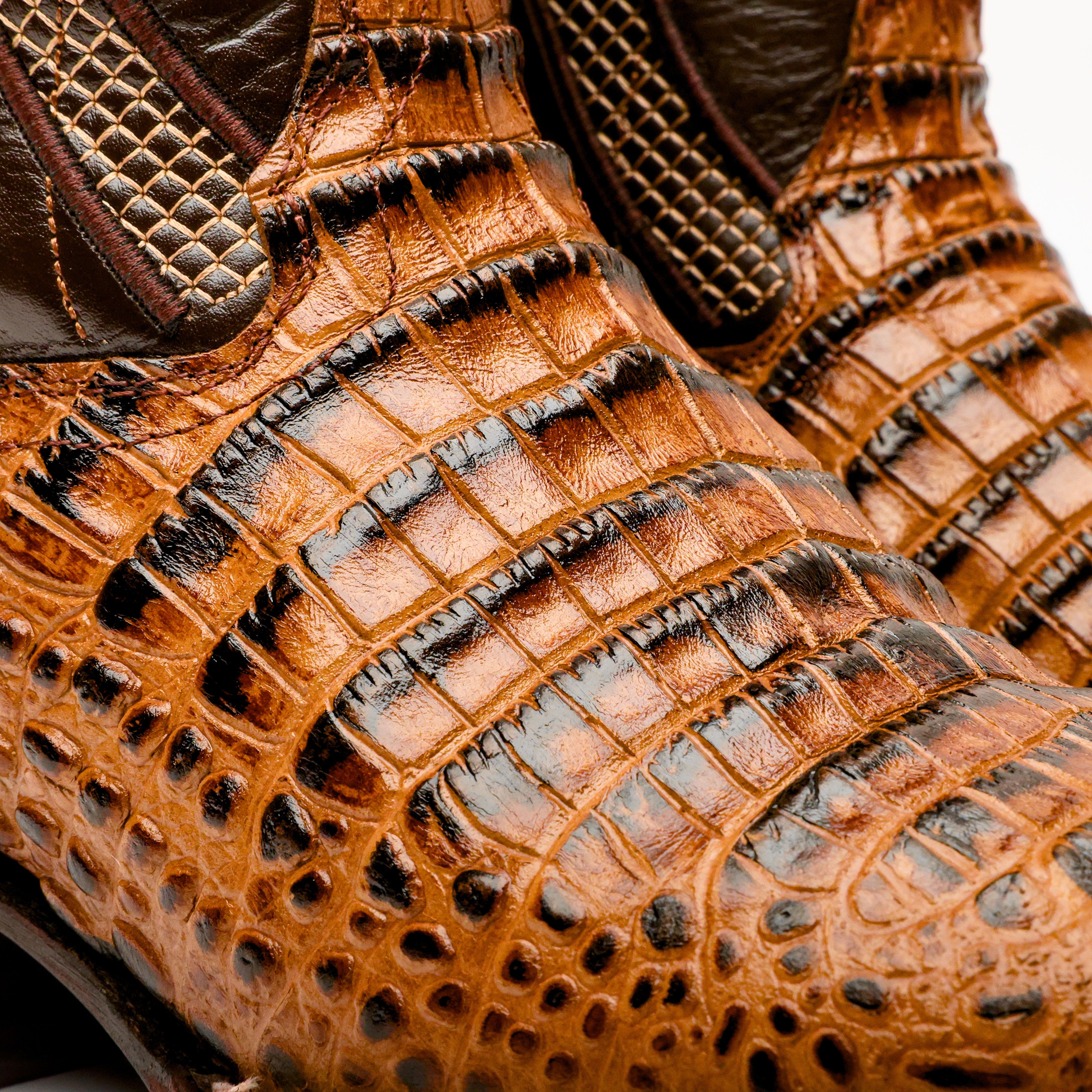 Honey Caiman Belly Leather Boots - Square Toe