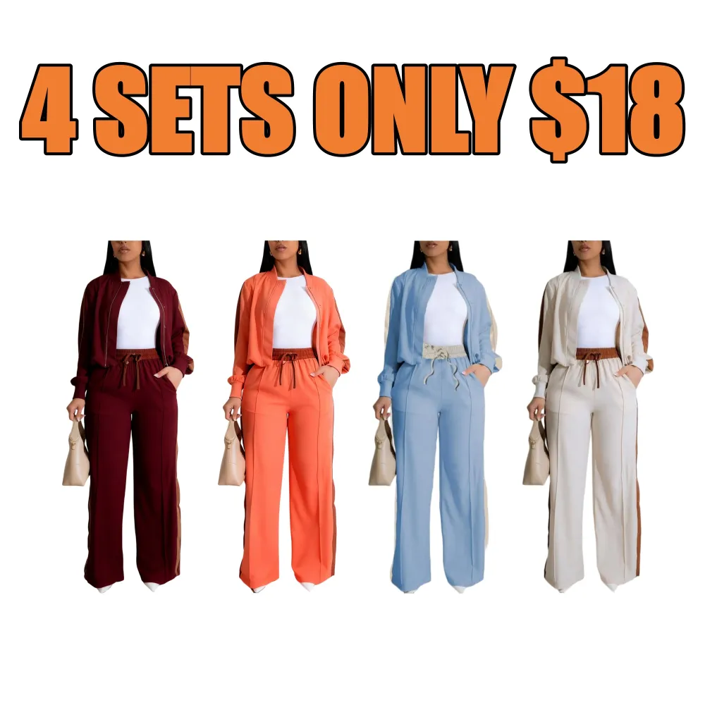 2-piece Set Women's Patchwork Top & Wide Leg Pants Set