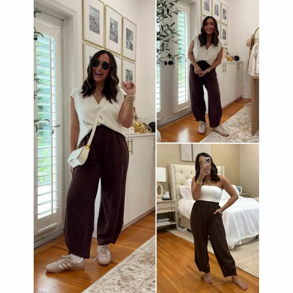 Women's Baggy Wideleg Pants Casual Elastic Waisted Palazzo Harem Pants with Pockets