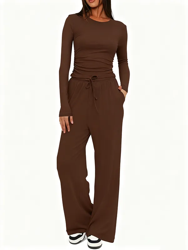 Women's Solid Ruched Drawstring Loungewear Set