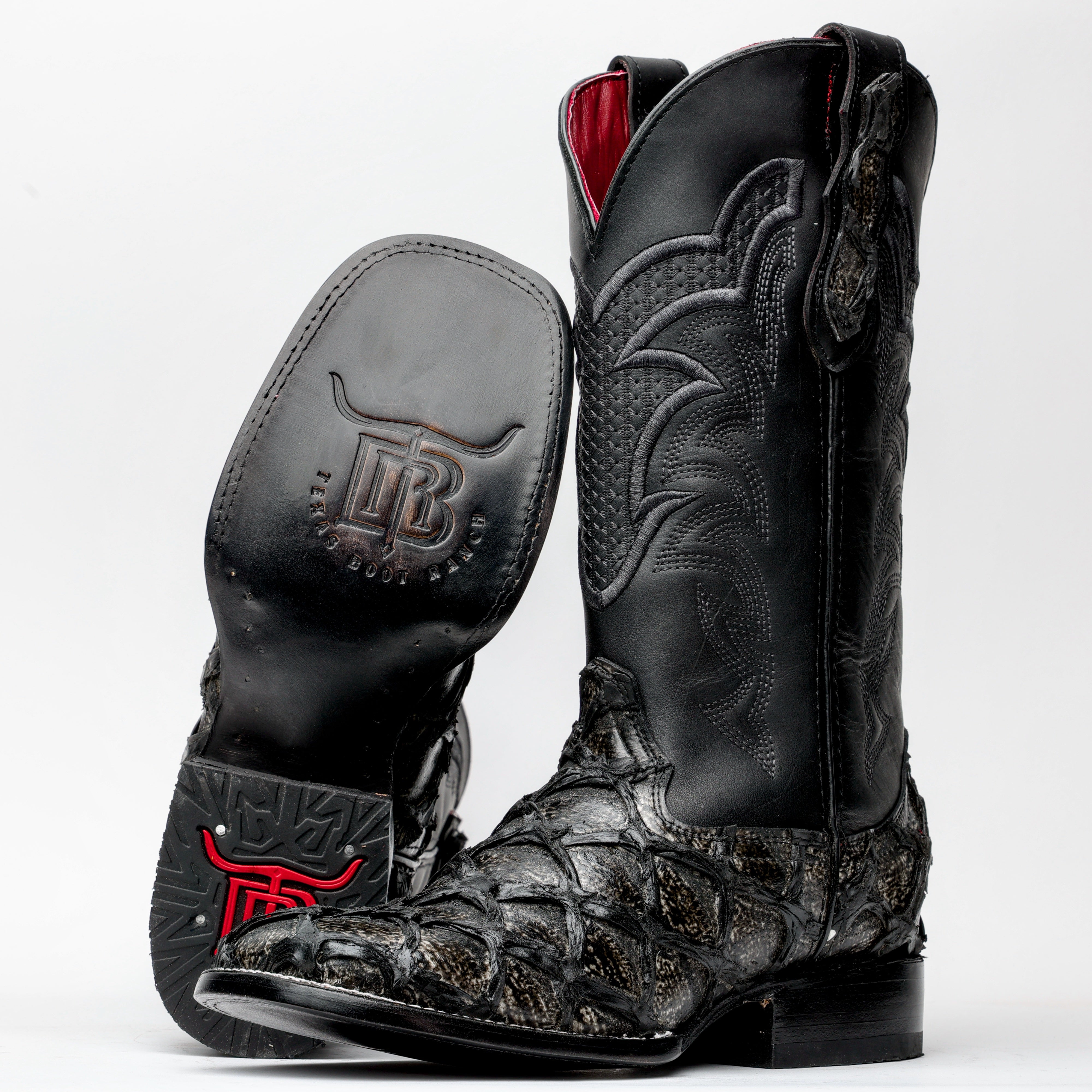 Midnight Grey Jumbo Pirarucu Leather Boots - Square Toe