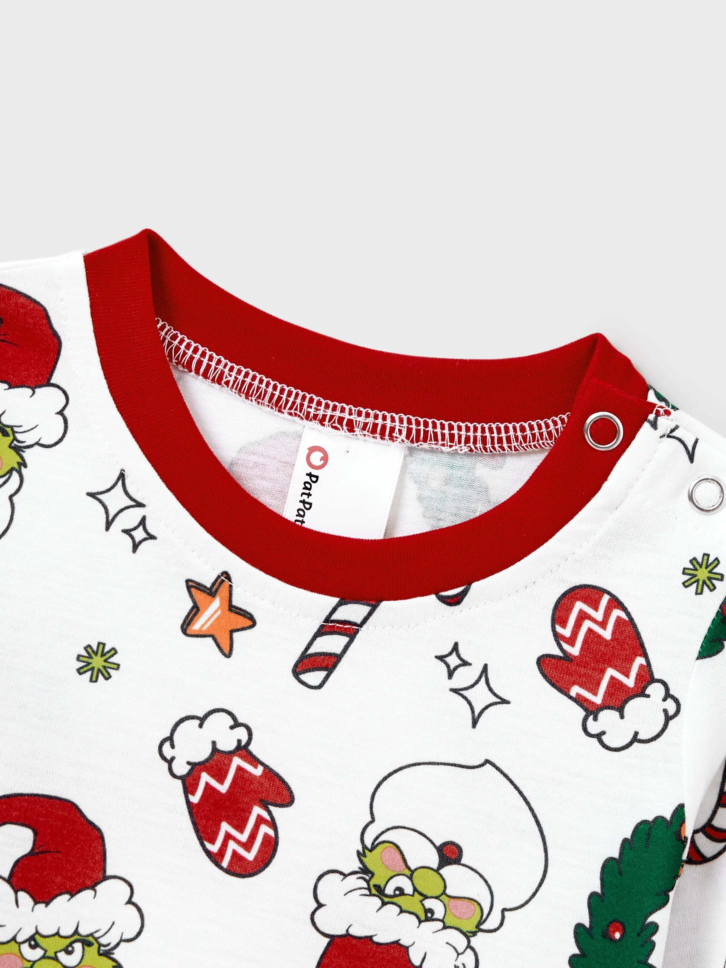 Christmas Matching Family Pajamas Set Christmas Grinch-themed Print PJS with Christmas Socks Red