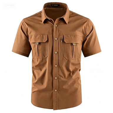 Men's American-Style Solid Color Shirt with Hidden Ventilation Holes Casual Summer Beach Nylon Shirt High-Quality Fabric Short Sleeves Button Closures