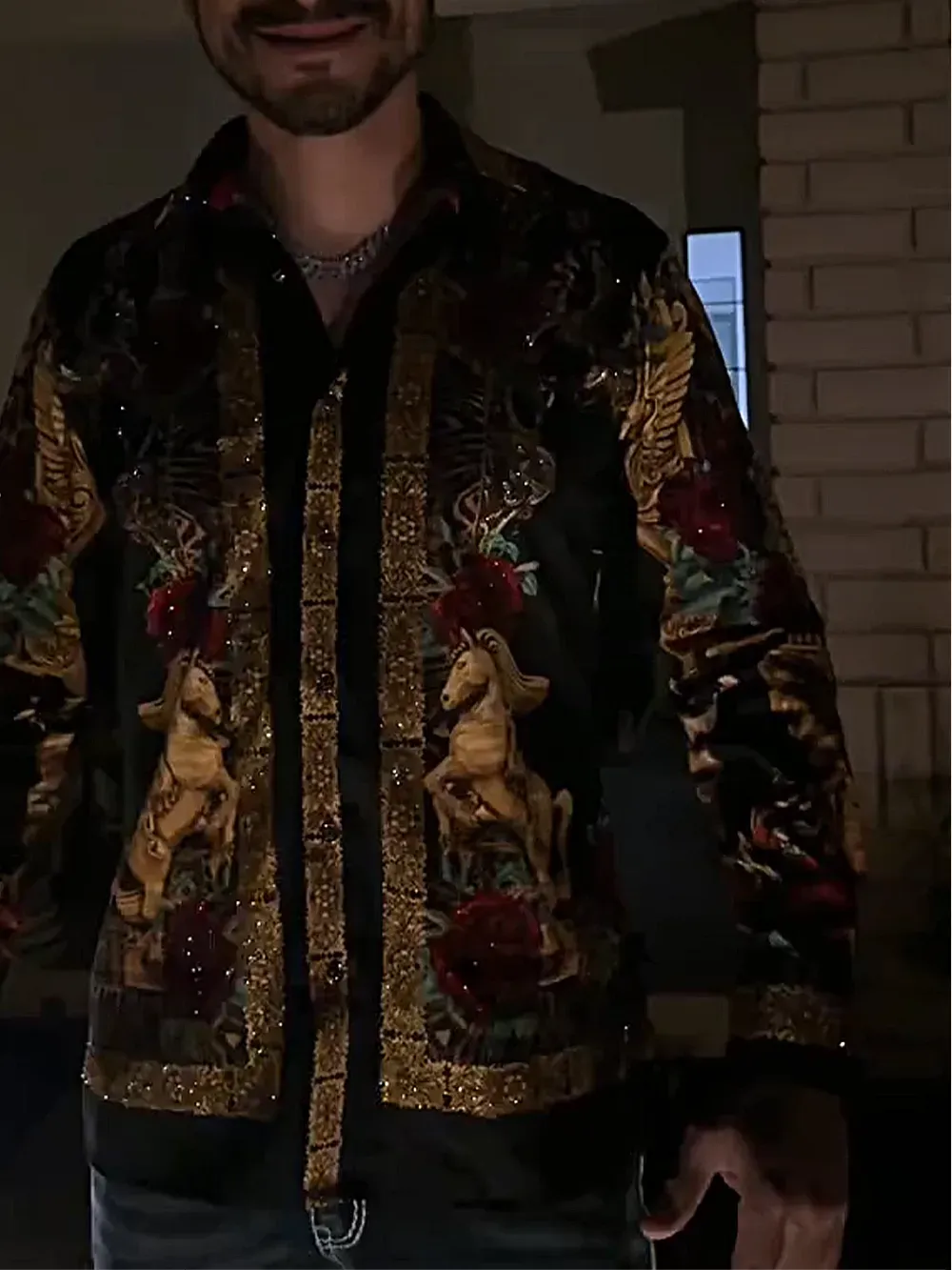 Men'S Shiny Rhinestone Pattern Shirt