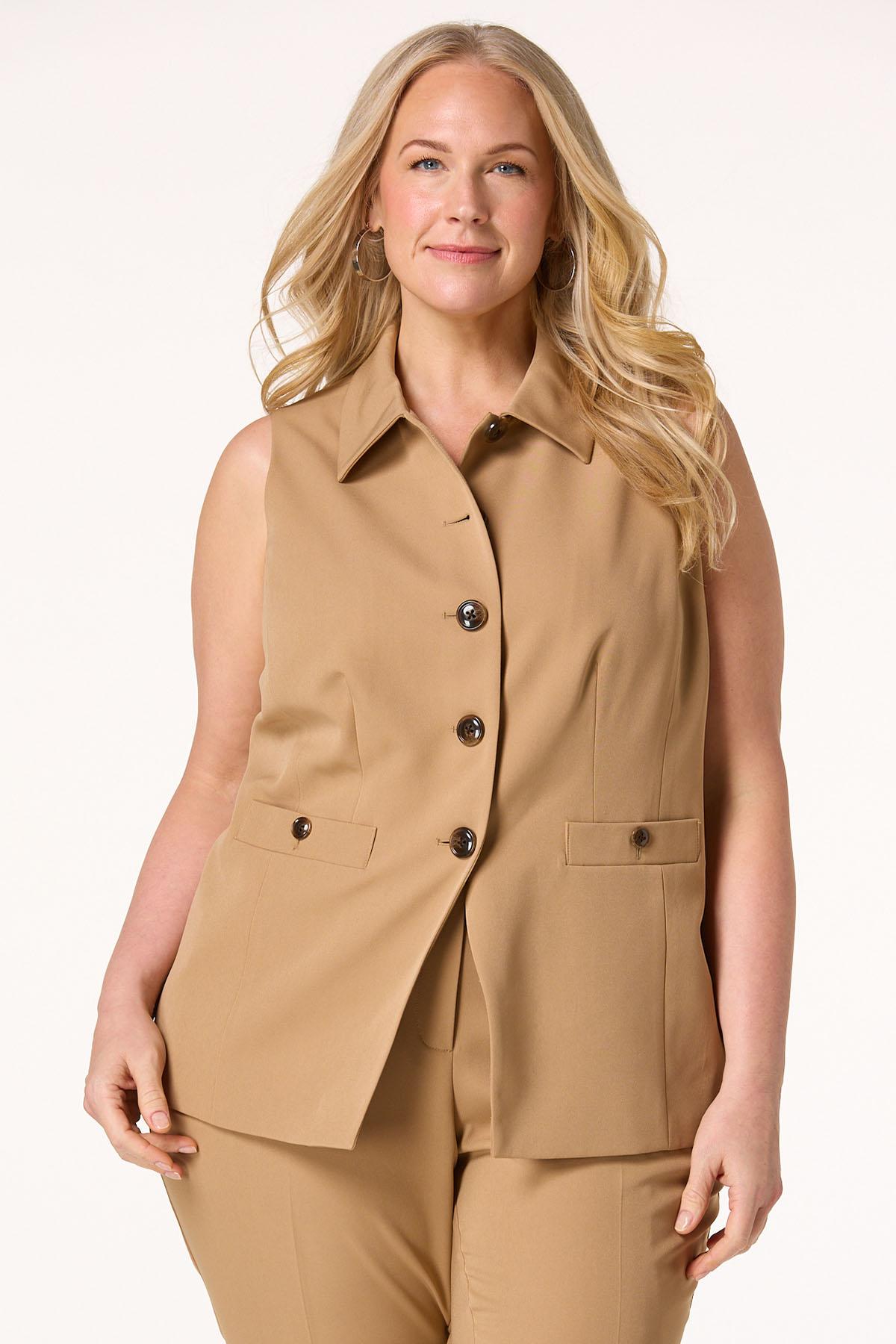 Plus Size Button Front Collared Vest