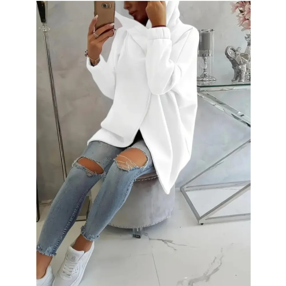 Women's Fleece Hoodie with Stylish Asymmetrical Hemline
