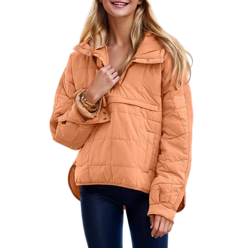 Women's oversized down jacket with quilted batwing sleeves pullover