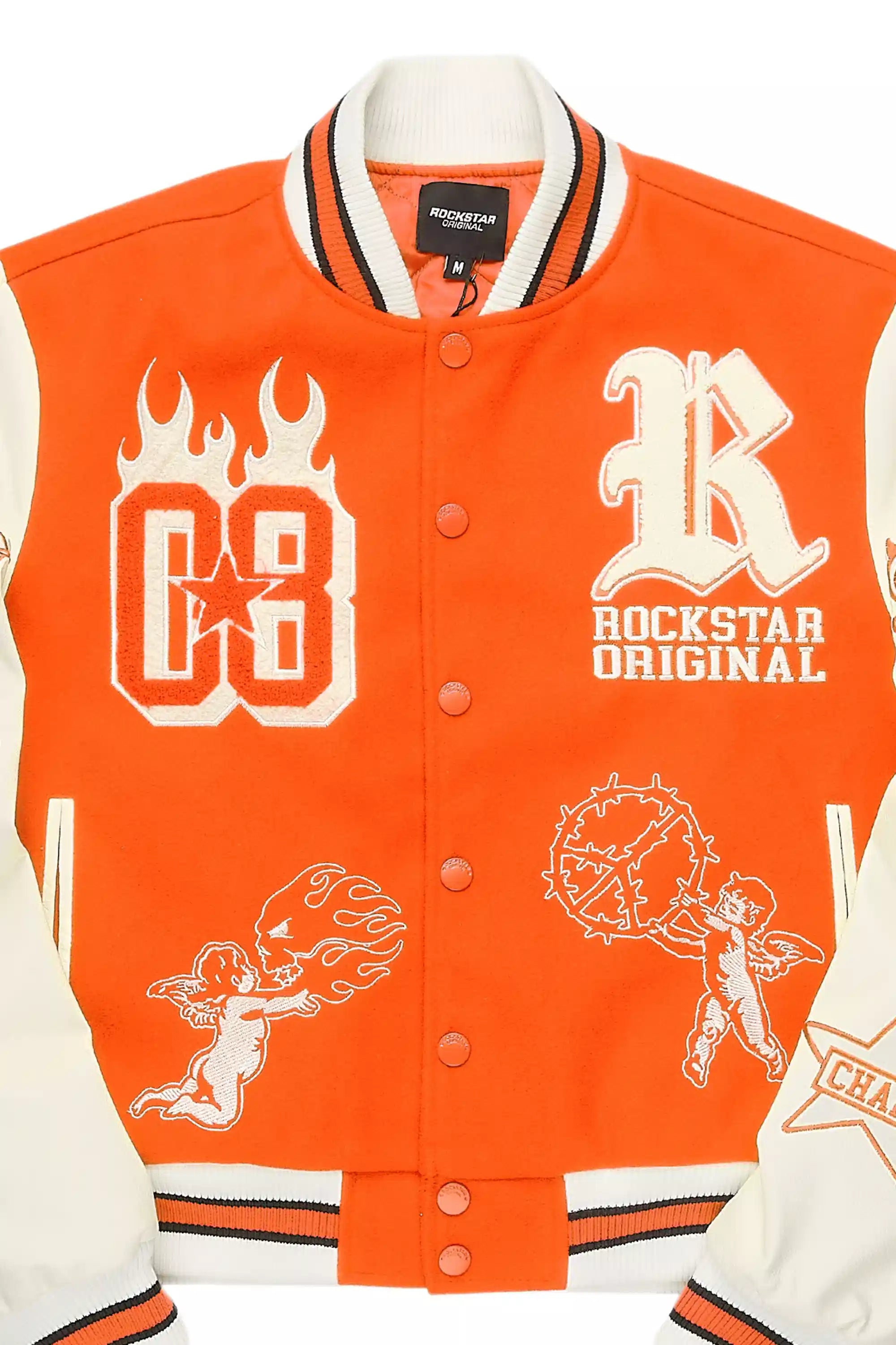 Sharray Orange Oversized Varsity Jacket
