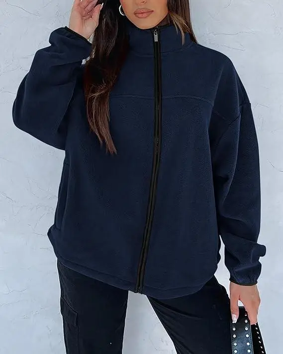 Women's Zip Up Baggy Basic Fleece Jacket