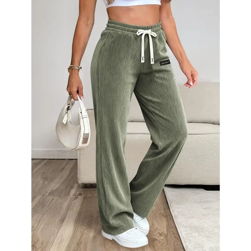 Women's Essential Corduroy Pants, Lightweight and Breathable with Back Pockets and Drawstring, Perfect for Versatile Occasions