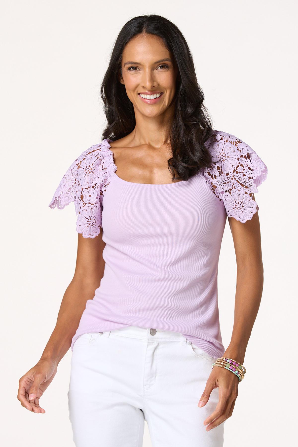 Lace Sleeve Ribbed Top