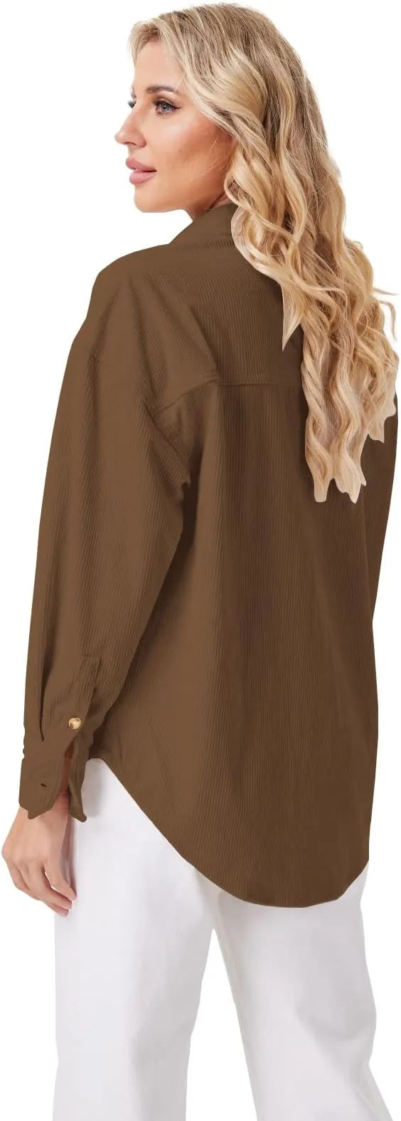 Women's Plain Pocket Button Front Corduroy Shirt