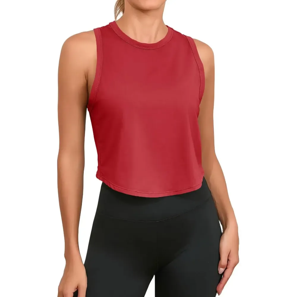 Womens Workout Cropped Tank Tops Racerback Sleeveless Crewneck Running Yoga Active Shirts
