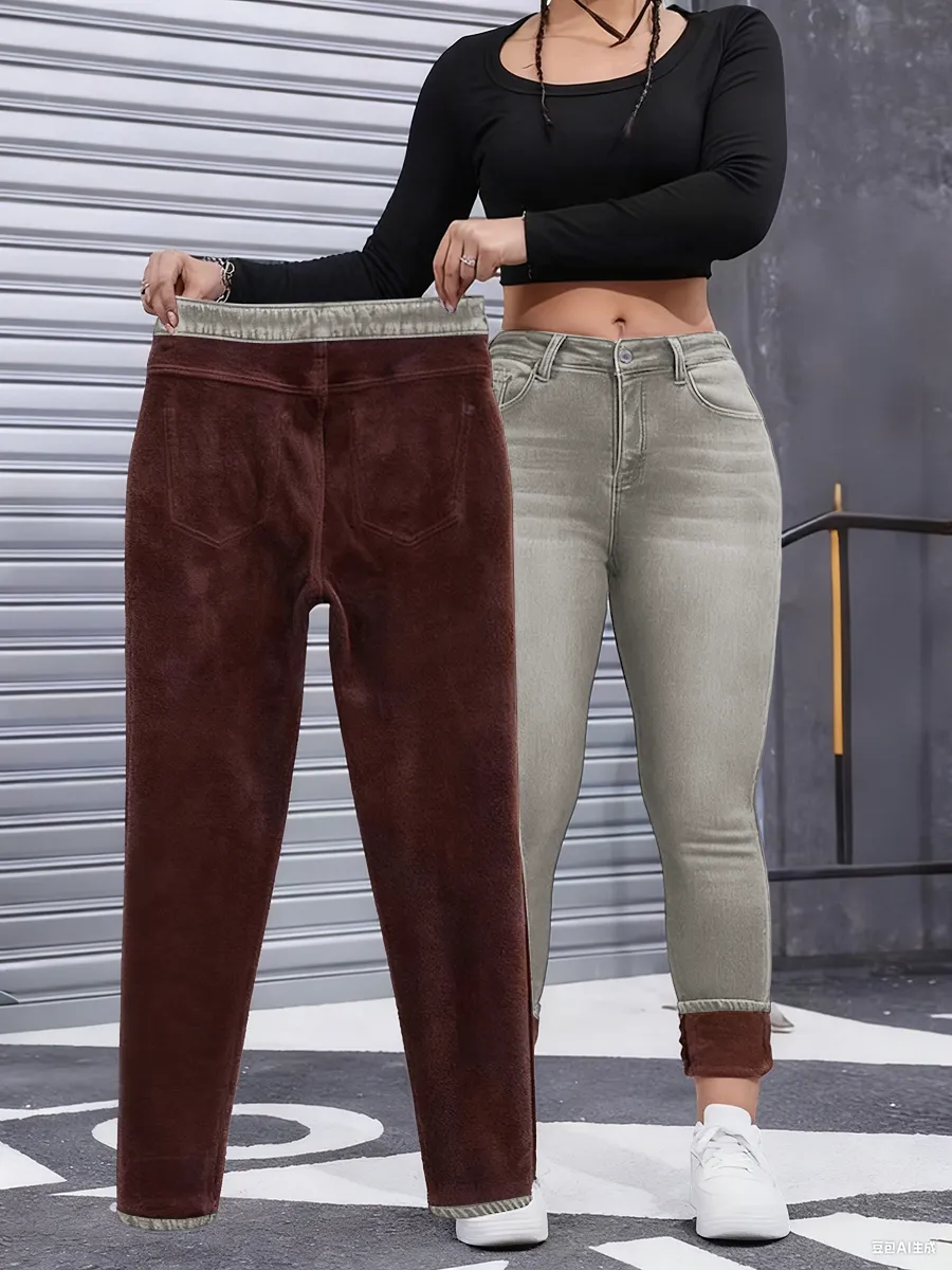 Women's Fall Winter Fleece Lined Denim Jeans