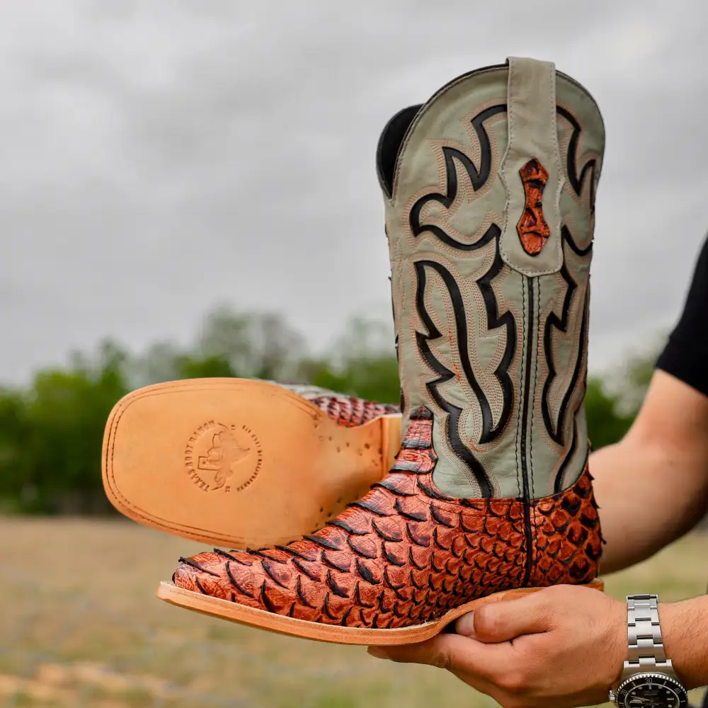 Cognac Python Leather Boots - Square Toe