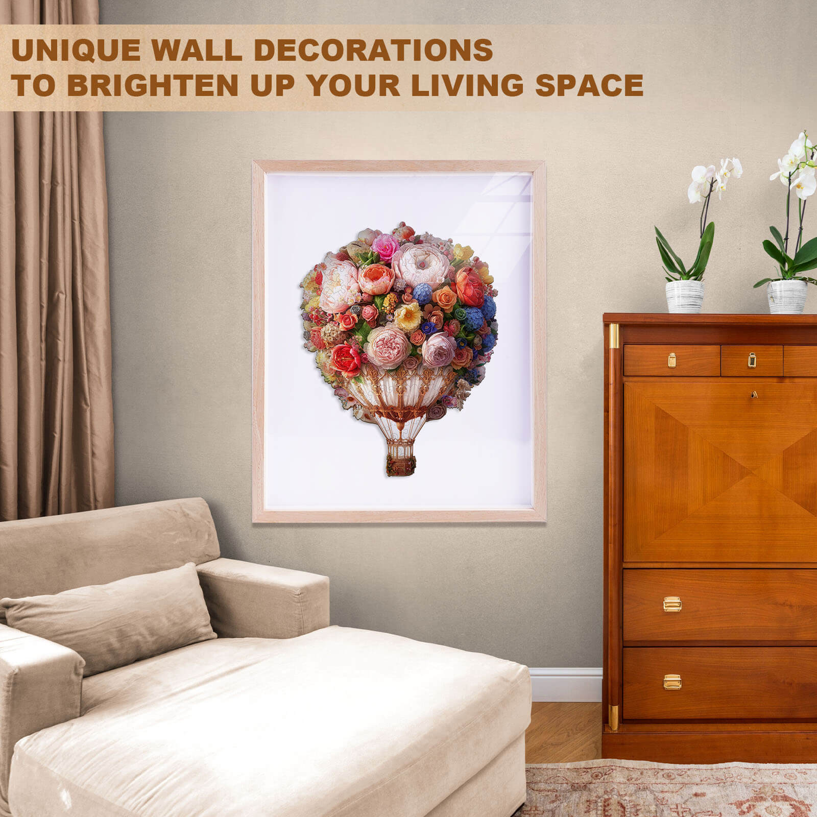 Bouquet Hot air Balloon Wooden Jigsaw Puzzle