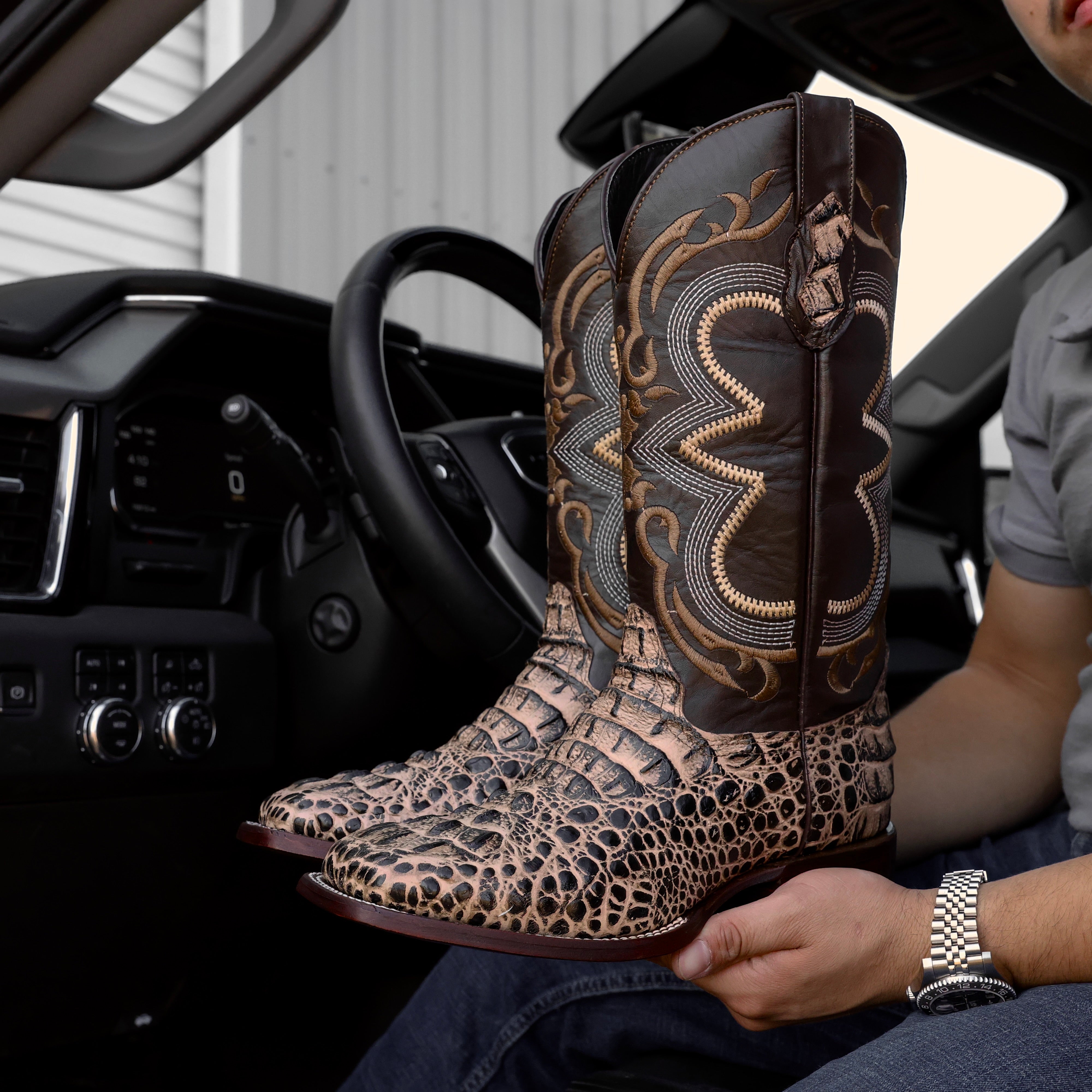 Orix Caiman Neck Leather Boots- Square Toe