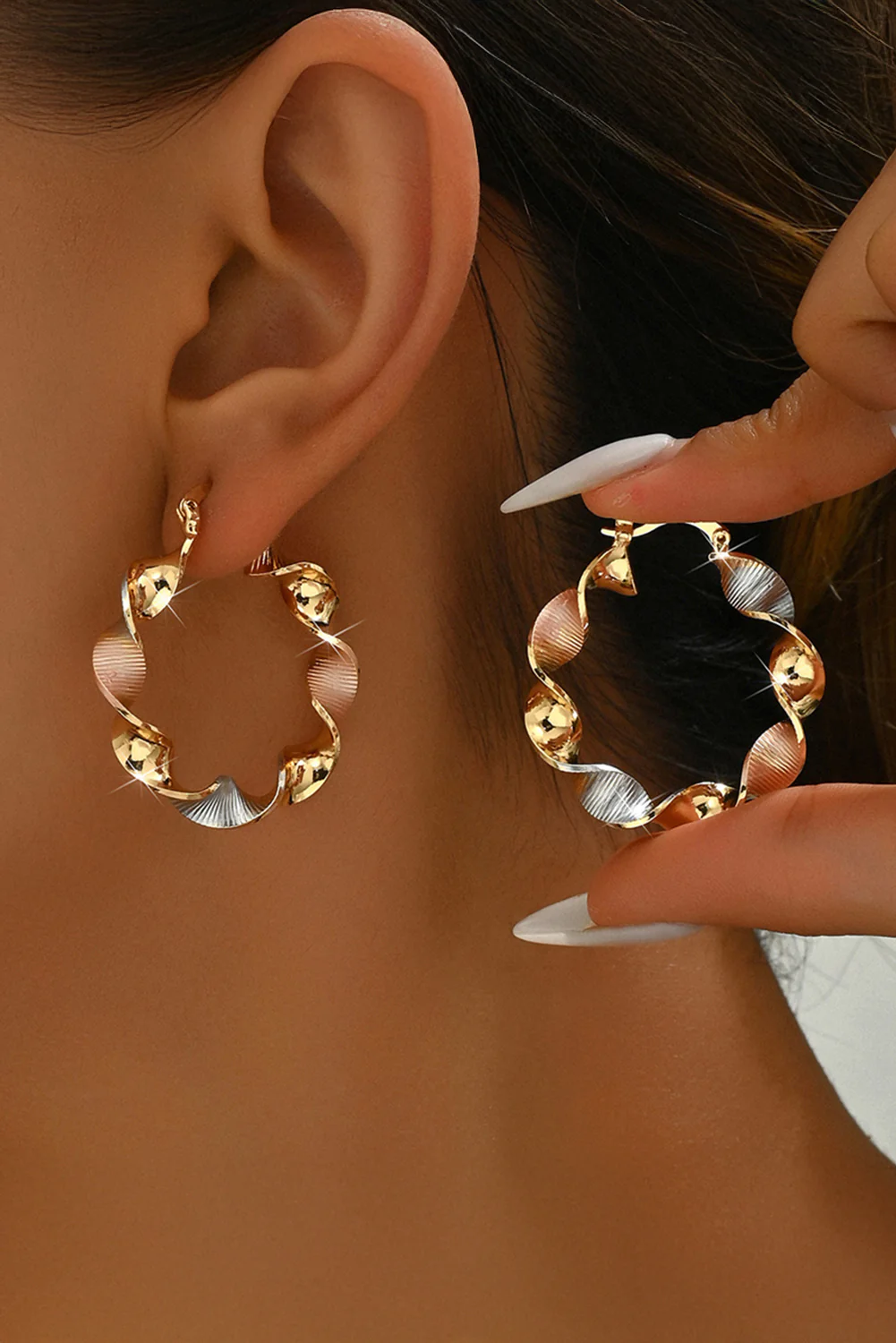 Gold Twisted Plated Alloy Hoop Earrings