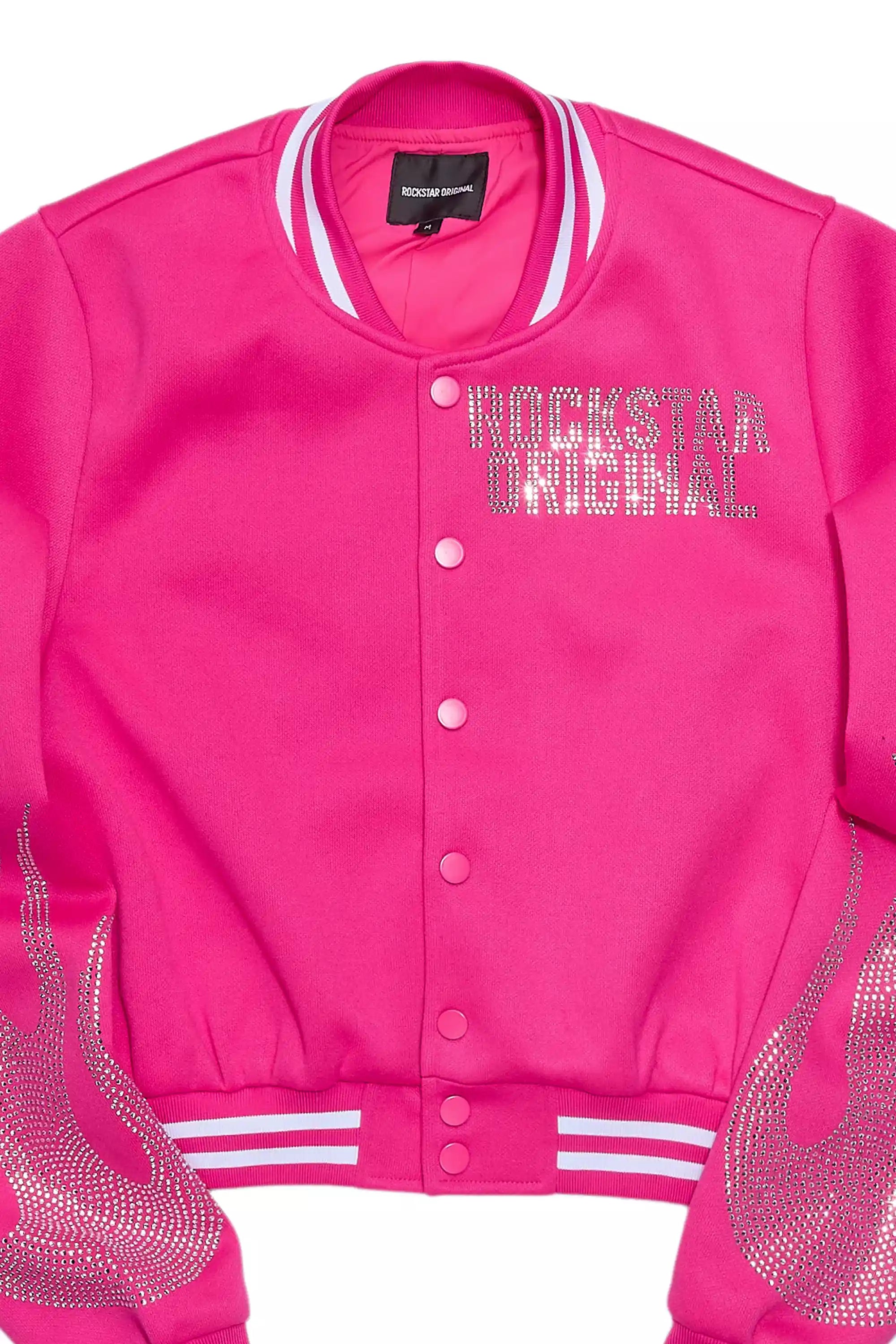 Beunca Hot Pink Rhinestone Varsity Jacket