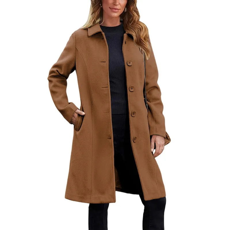 Women's Faux Wool Peacoat Single Breasted Notched Collar Trench Coat
