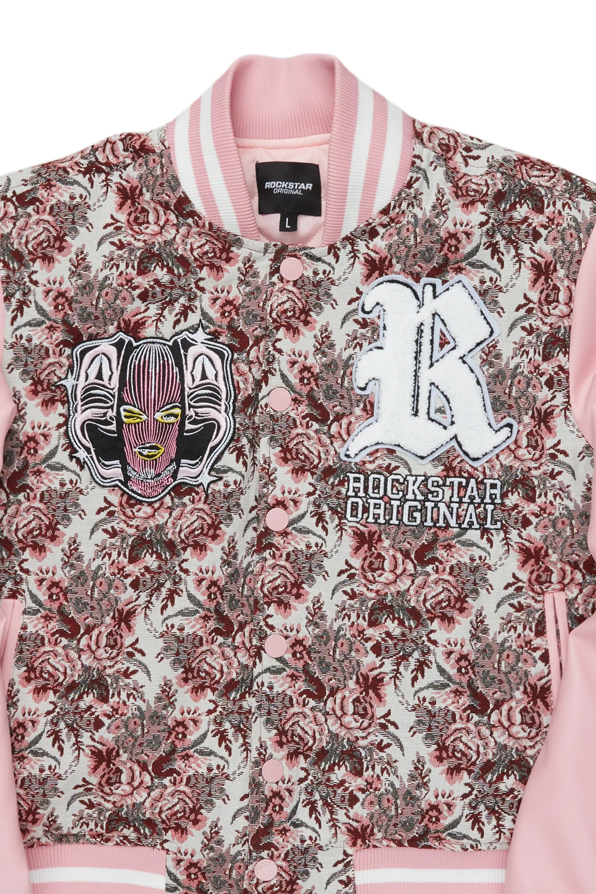 Lakiela Pink Oversized Tapestry Varsity Jacket