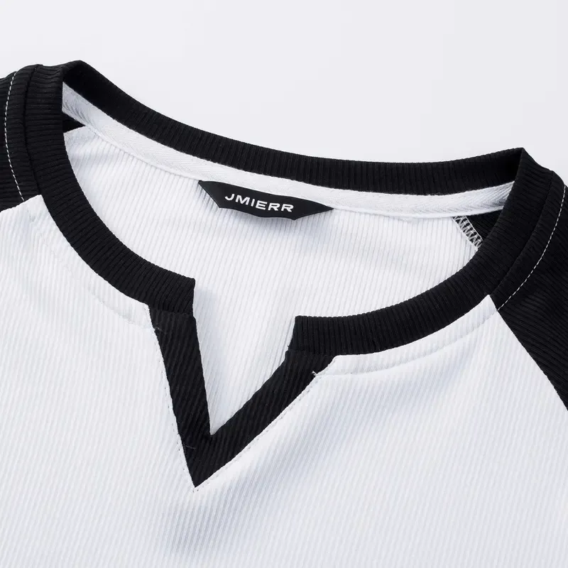 Mens Long Sleeve Muscle T Shirts Casual V-Neck Longline Ribbed Tee Shirts