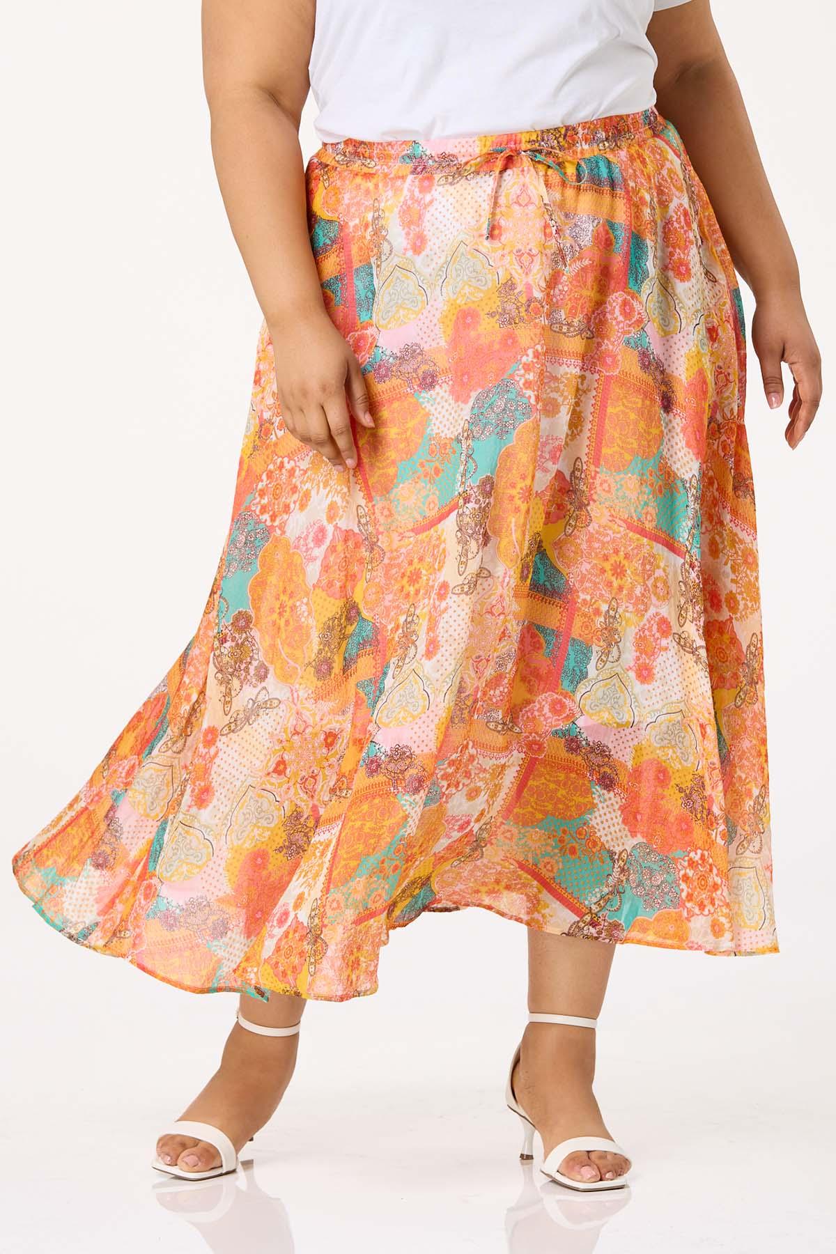 Plus Size Printed Flowy Maxi Skirt