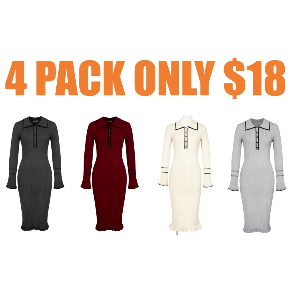 Women Ribbed Sweater Dress Long Sleeve