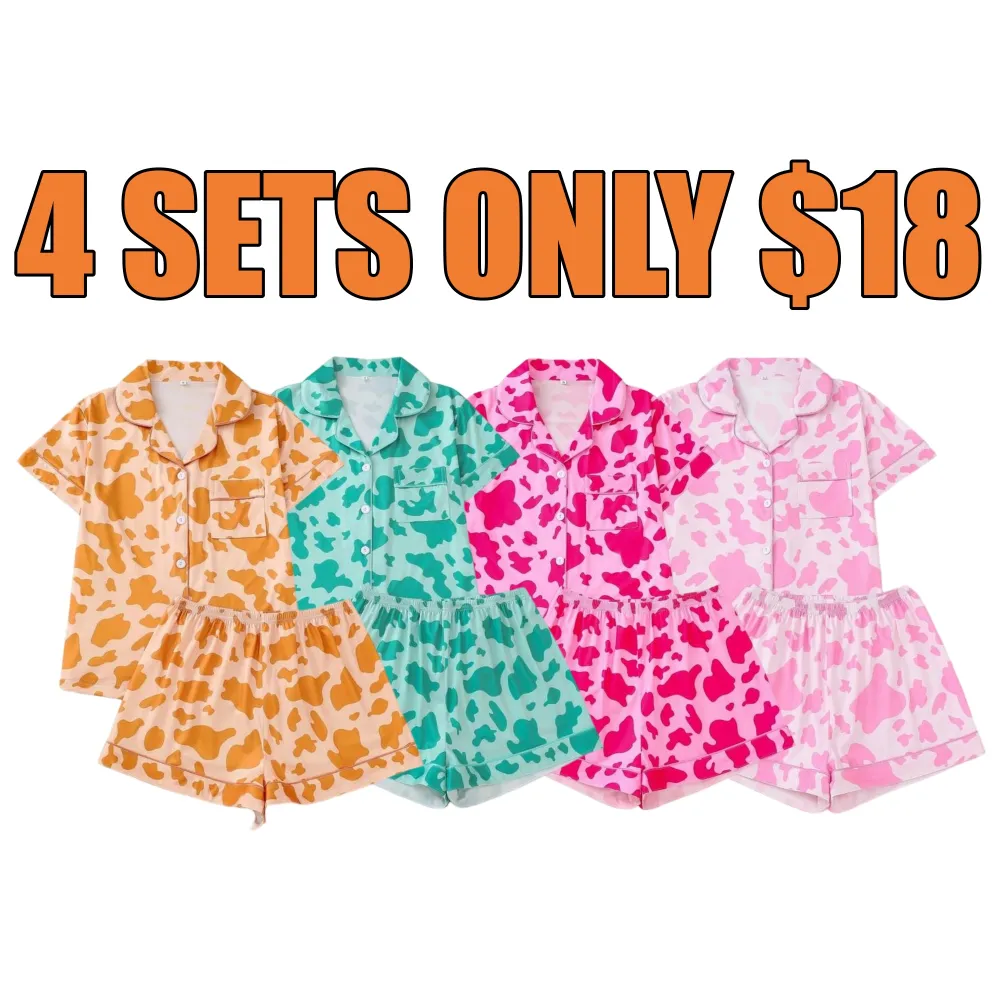 Women's Cow Print Contrast Binding Pyjama Set