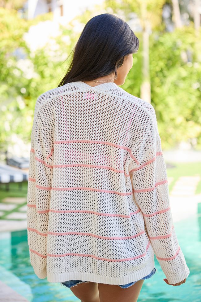 Shay White And Pink Stripe Cardigan
