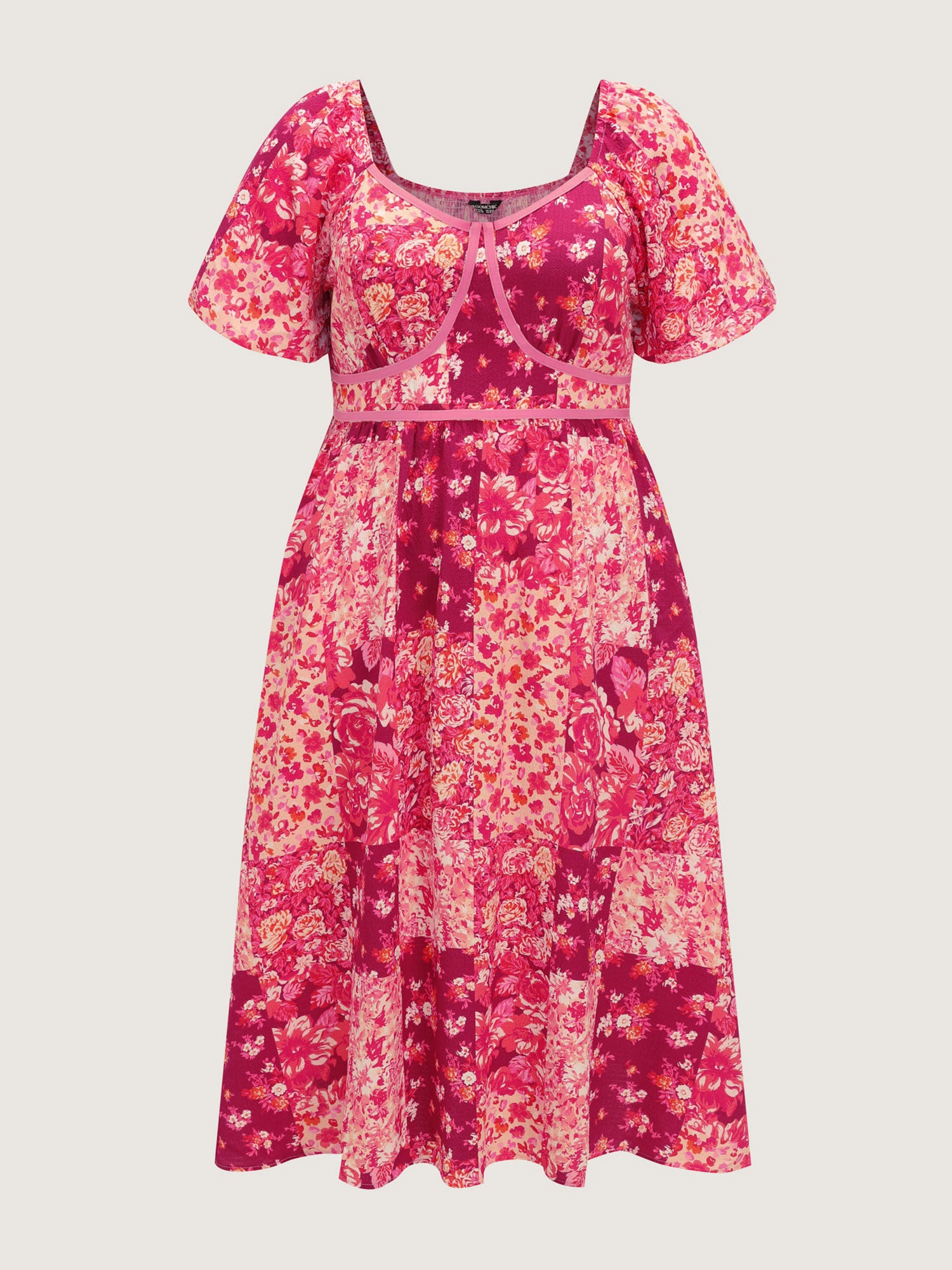 Floral Print Bust-Defining Shirred Midi Dress