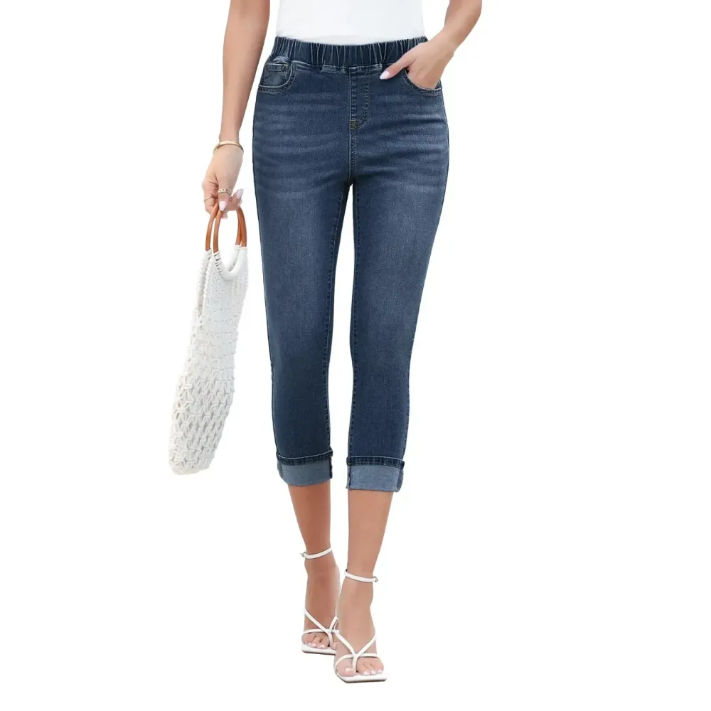 Women High Waisted Skinny Capri Pants Trendy Stretch Denim Cropped Jeans