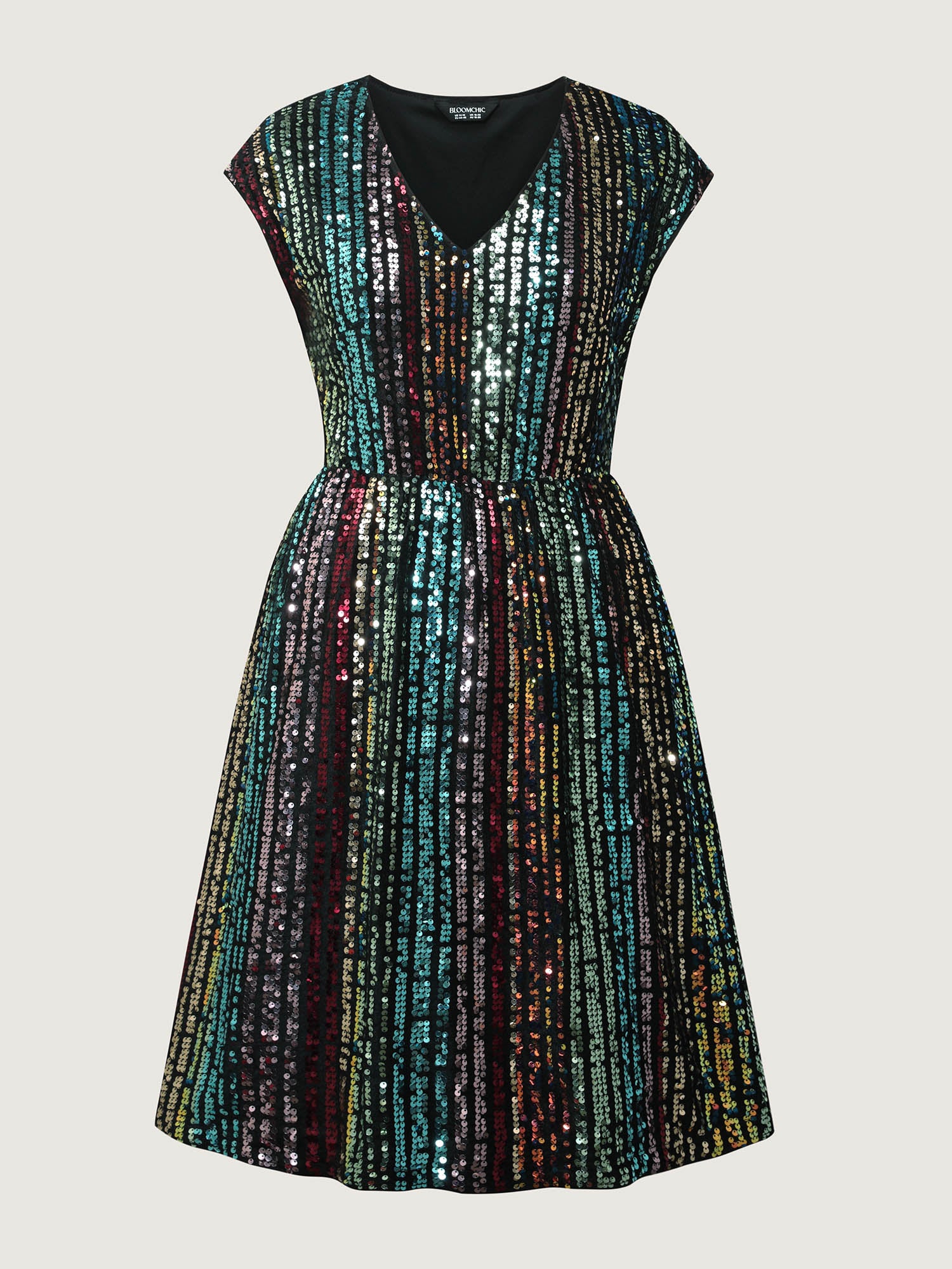Shimmery Sequin Stripe Cinched-Waist Mini Dress