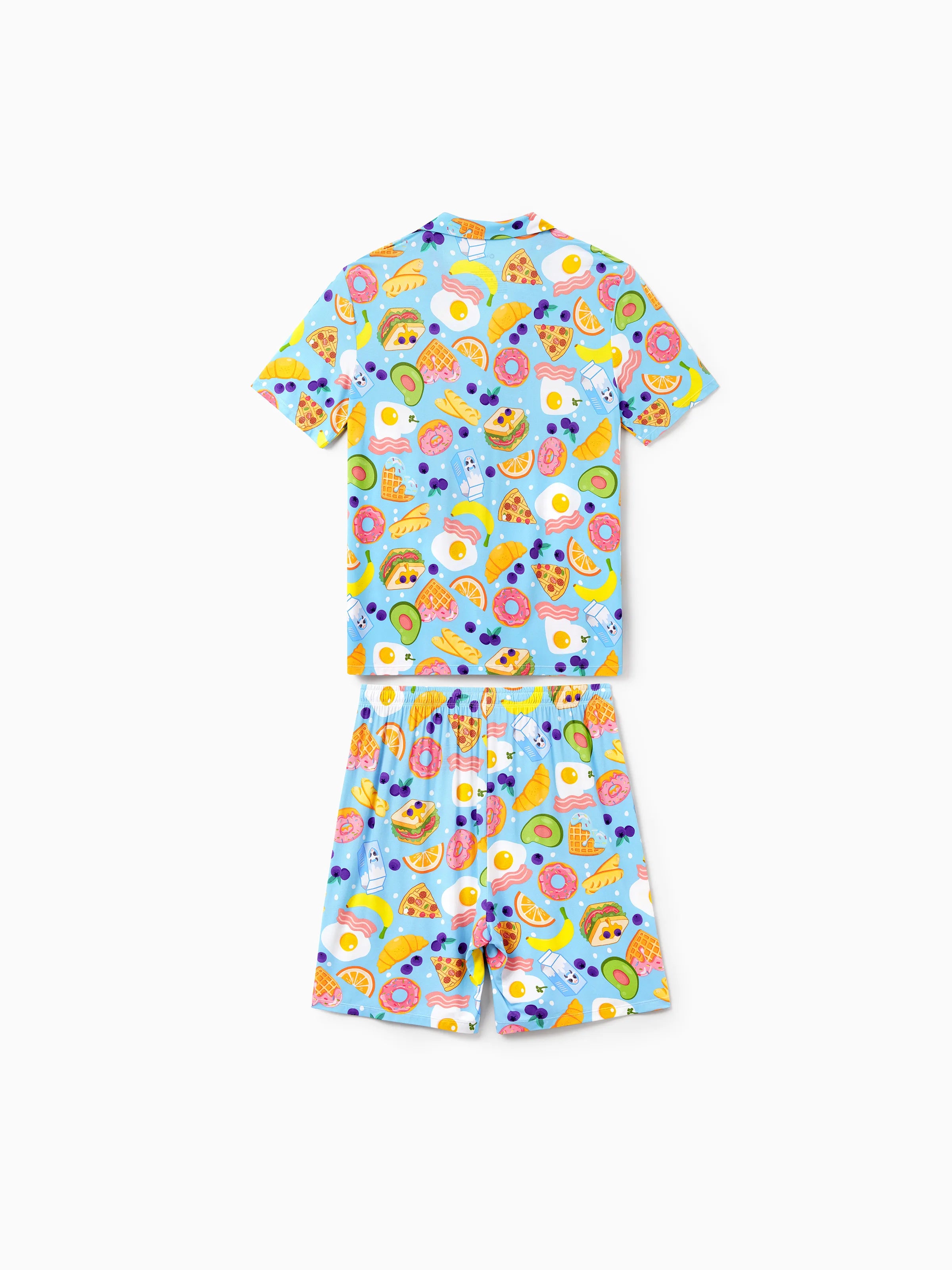 Family Matching Bamboo Pajamas Soft Bamboo Viscose PJs for Men Women Kids Toddler, Fun Food & Fruit Print Short-sleeve Sleepwear Blue