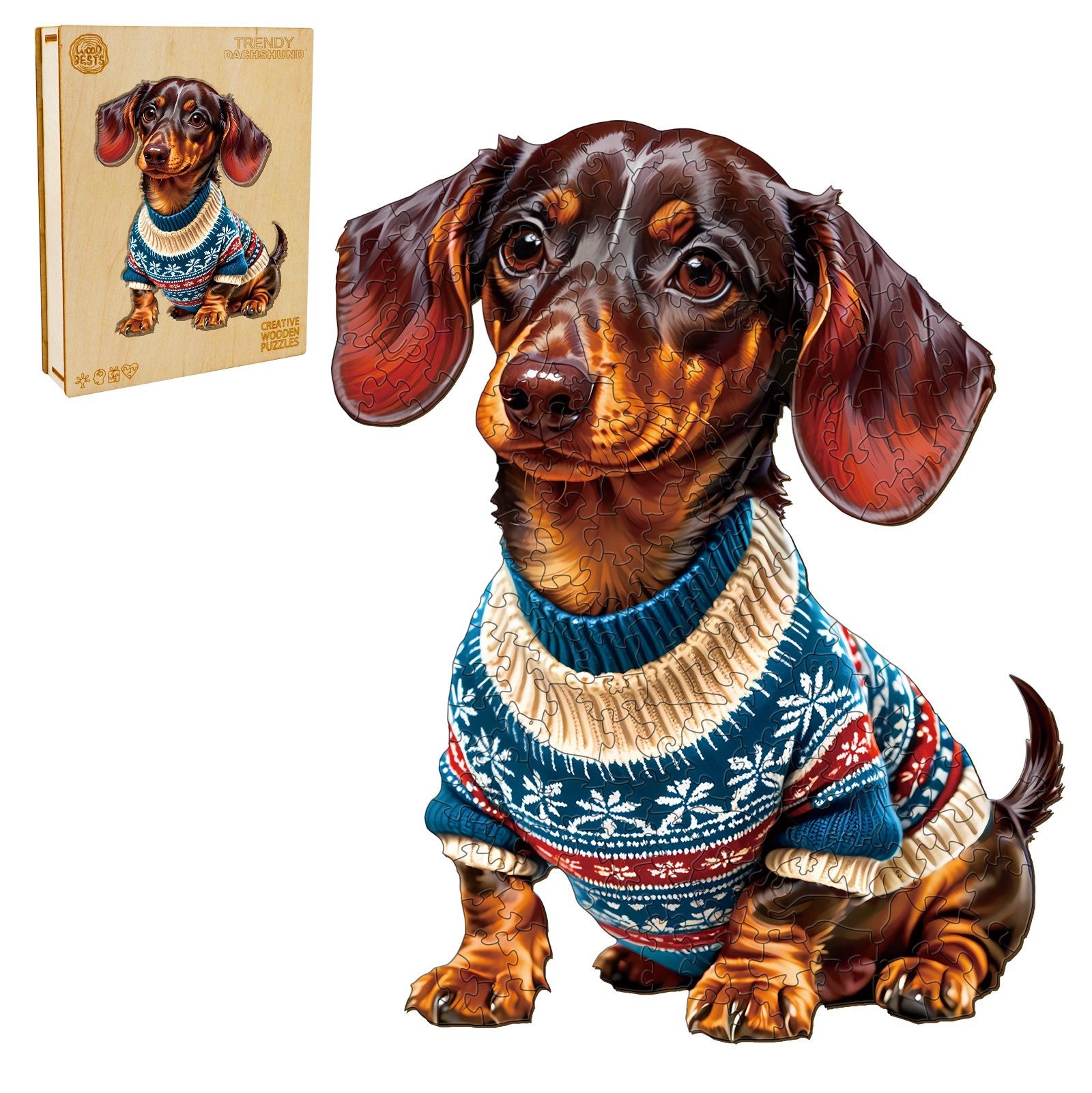 Trendy Dachshund Wooden Jigsaw Puzzle