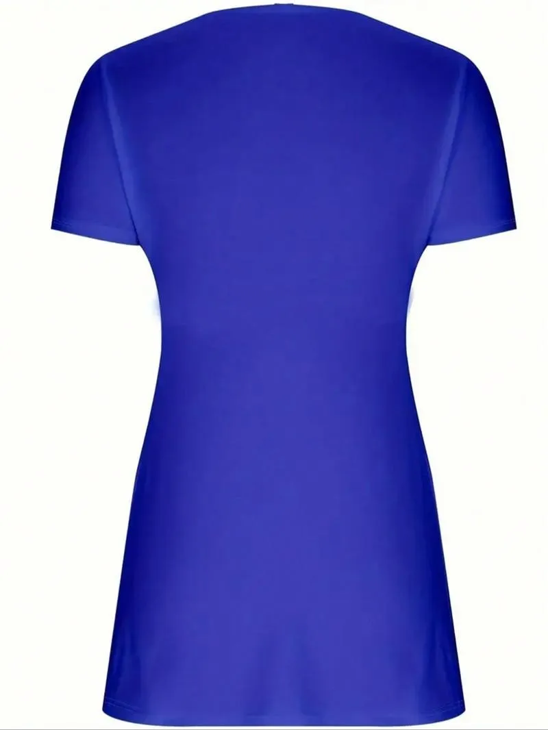 Solid Twist Front V Neck Tee, Elegant Casual Short Sleeve T-shirt for Summer, Casual Fashionable Top