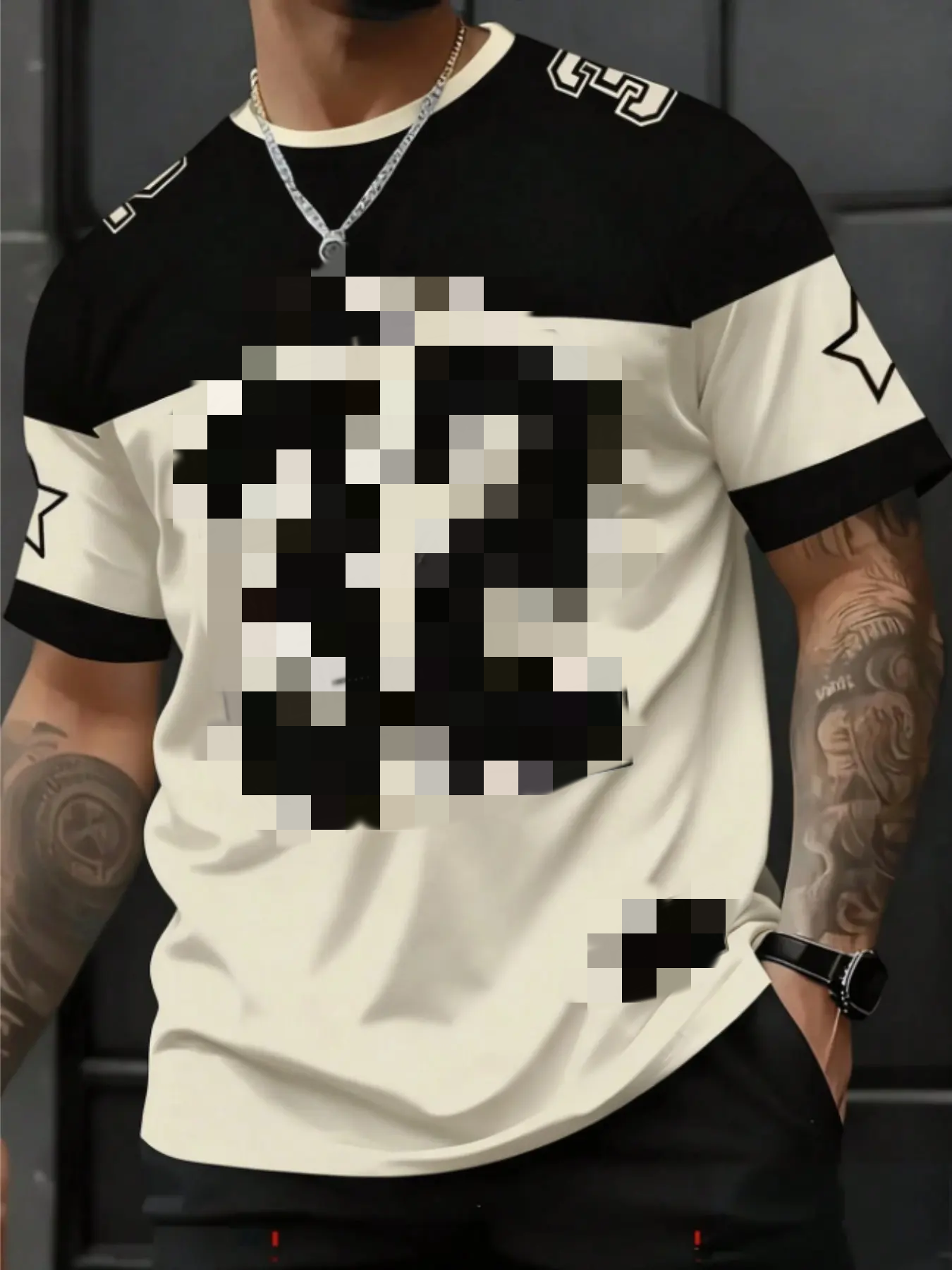 Men's Casual Round Neck Short Sleeve T-Shirt, 3D Star Number Print Football Jersey, Fitted All Seasons Sports Shirt